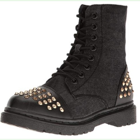 Gia-Mia Rock Star Black Denim Studded Combat Boot - Picture 2 of 4